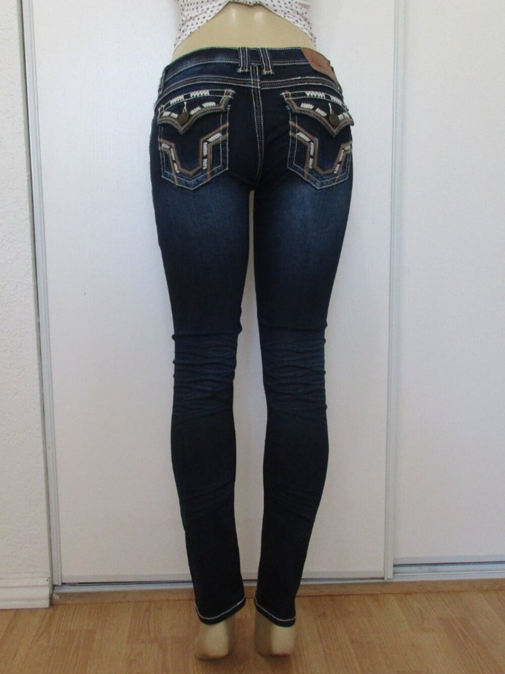 LA IDOL Jeans Size 5 Low Rise Dark Blue Skinny Denim - Picture 3 of 12